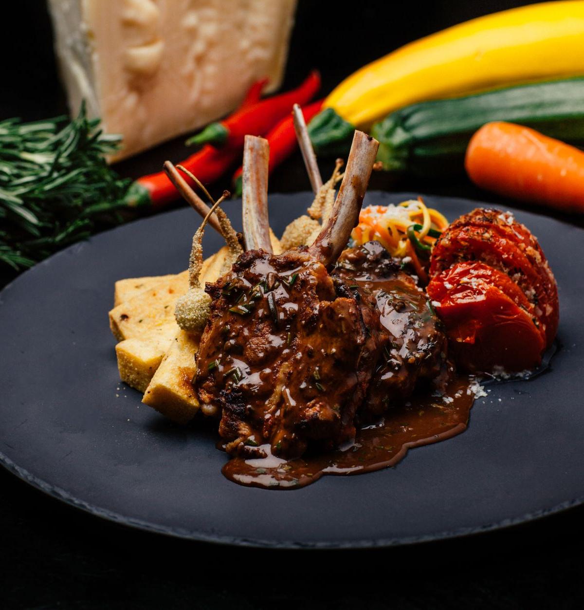Roasted Lamb Chops with Sauce and Vegetables