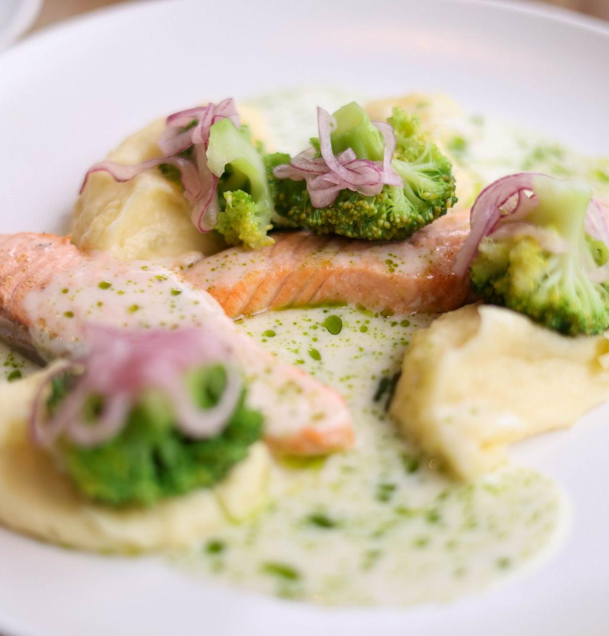 Salmon with Aligot and Broccoli