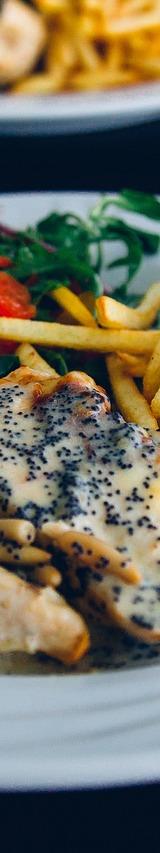 Sesame-Crusted Chicken with Salad and French Fries