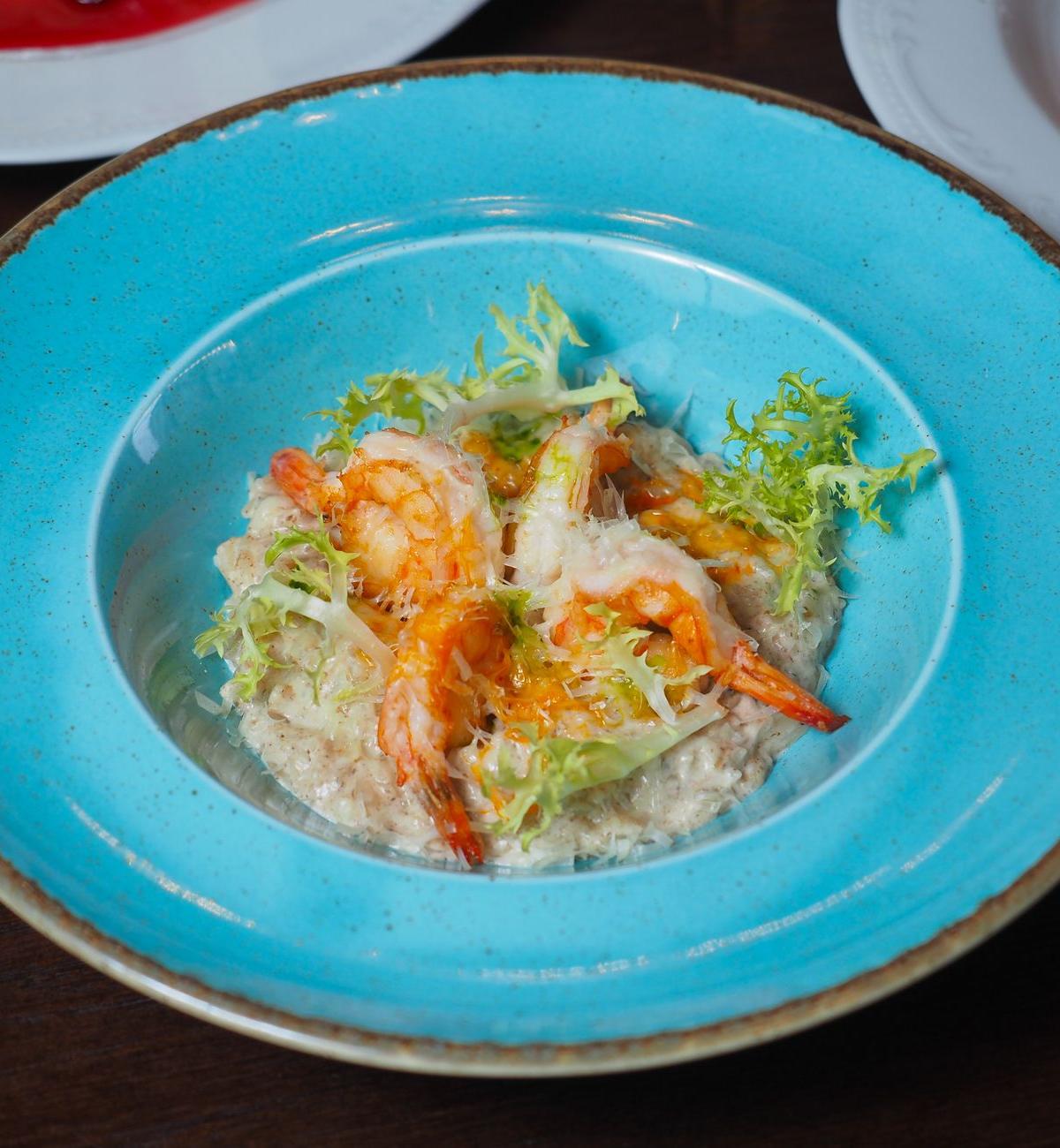 Shrimp over Rice with Frisée Lettuce