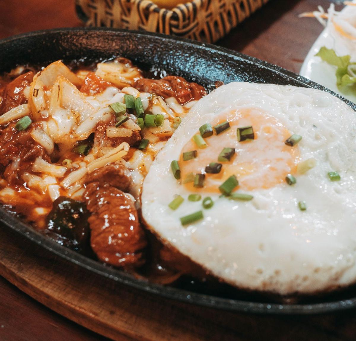 Spicy Squid Rice with Fried Egg