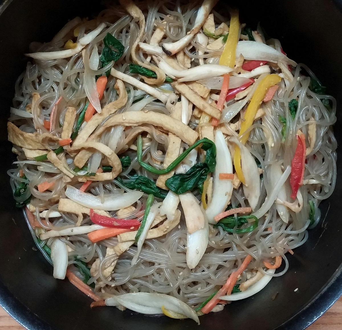 Stir-Fried Glass Noodles with Vegetables and Tofu