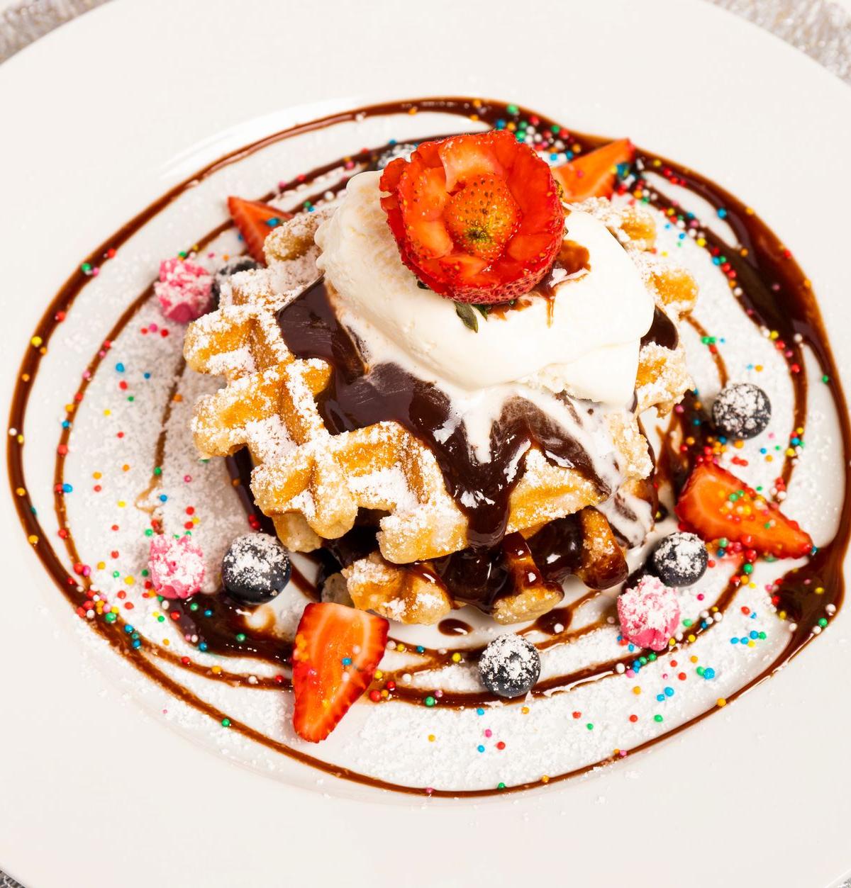 Waffle with Ice Cream and Fruit