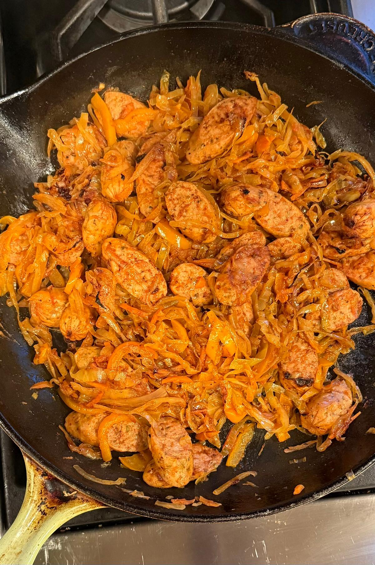 Sausage, Pepper, Onion & Cabbage Skillet