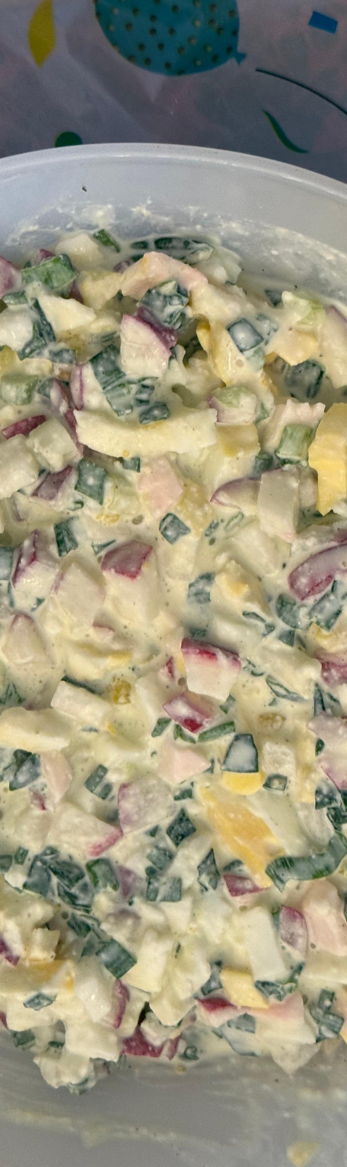 Classic Creamy Potato Salad with Egg, Cucumber & Red Onion