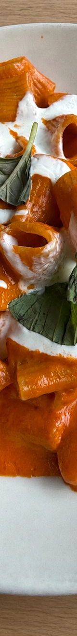Rigatoni with Spicy Tomato Cream Sauce and Stracciatella