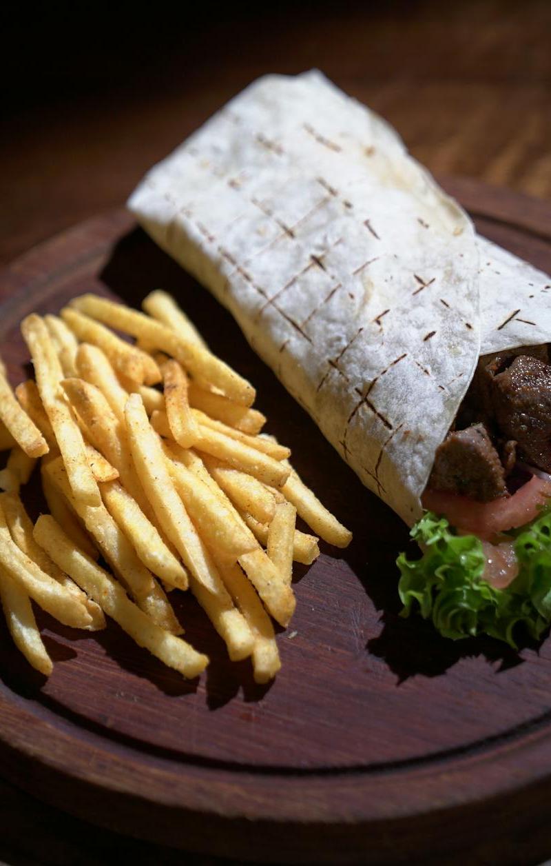 20-Min Spiced Beef Shawarma Wraps & Fries