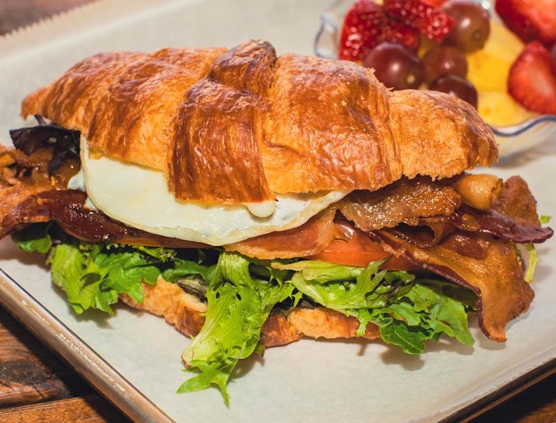 Bacon Egg & Cheese Croissant with Fruit