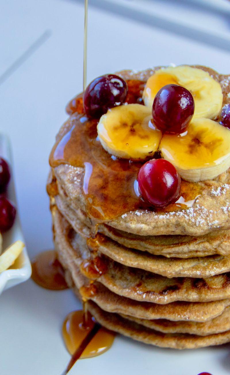 Banana Oat Pancakes with Fruit & Maple