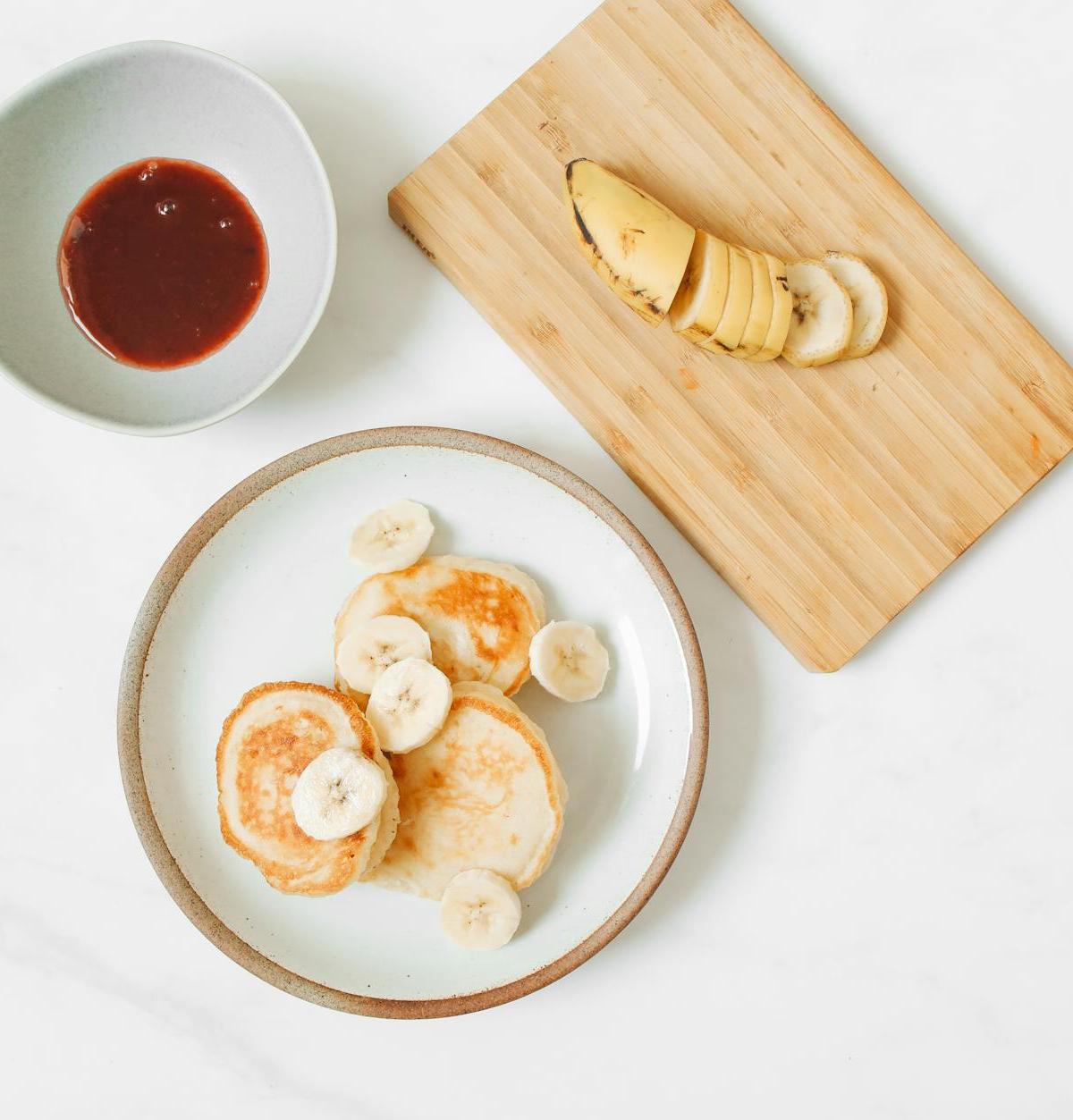 Banana Oat Protein Pancakes with Jam