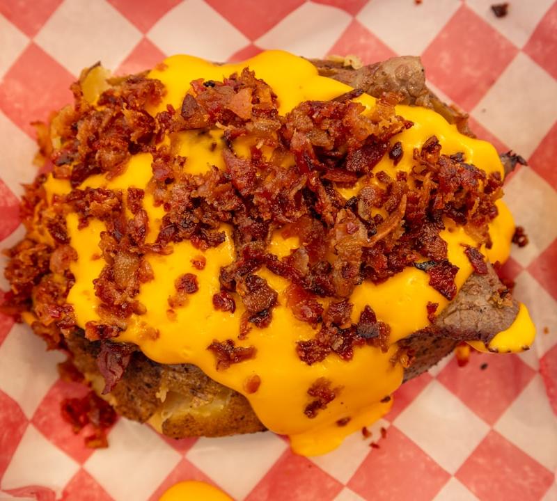 BBQ Bacon & Pulled Chicken Stuffed Potato