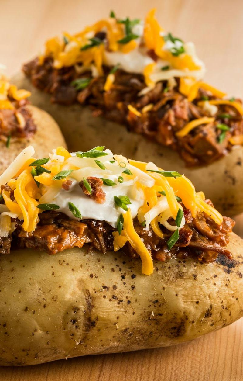 BBQ Brisket Stuffed Potato with Crispy Cheese