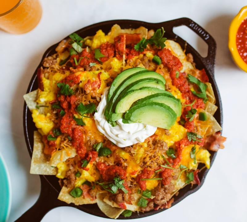 Breakfast Nachos with Crispy Eggs & Chorizo