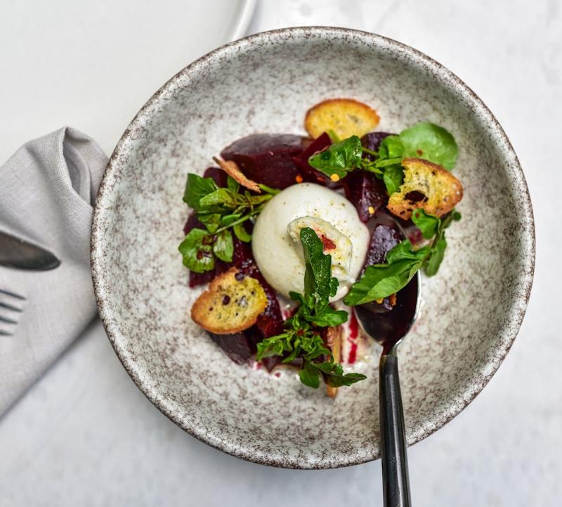 Burrata & Roasted Beet Salad with Crispy Crostini