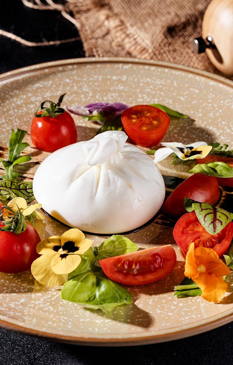 Burrata Caprese with Crispy Basil Oil