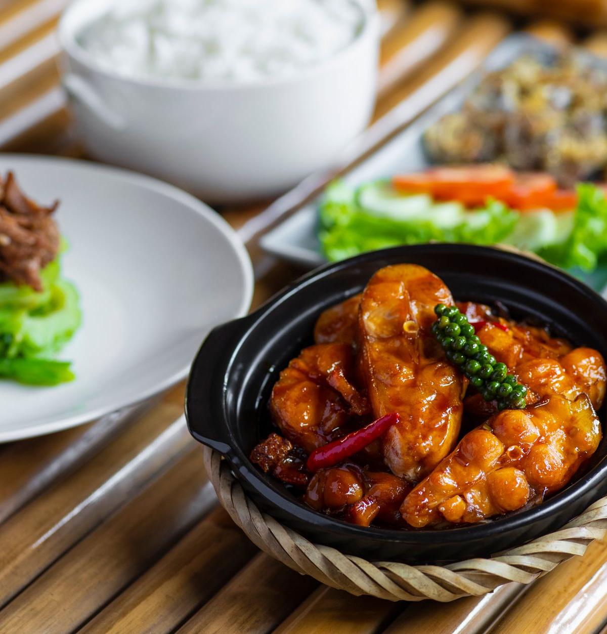 20-Min Caramelized Fish with Rice & Greens