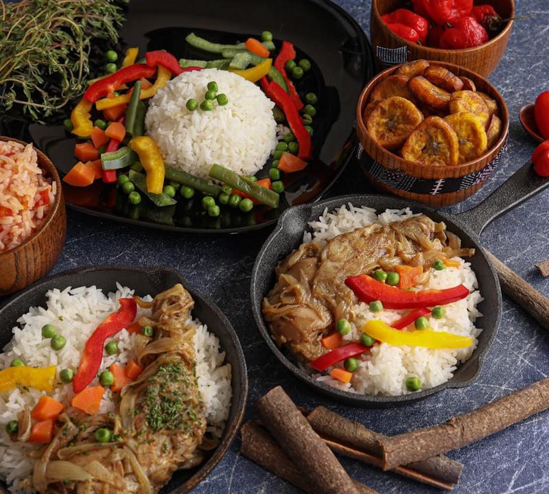 Caribbean Brown Stew Chicken with Rice & Peas