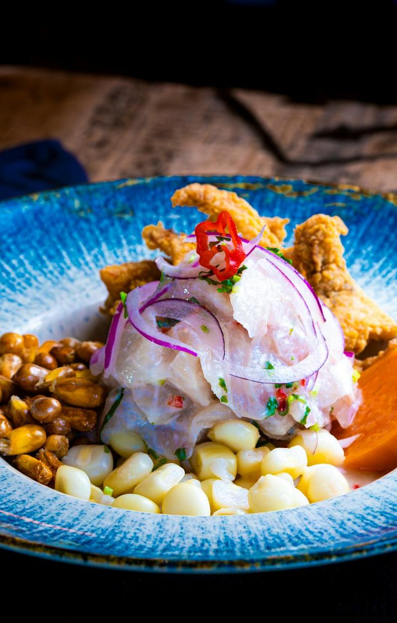 Ceviche Bowl with Crispy Calamari & Choclo