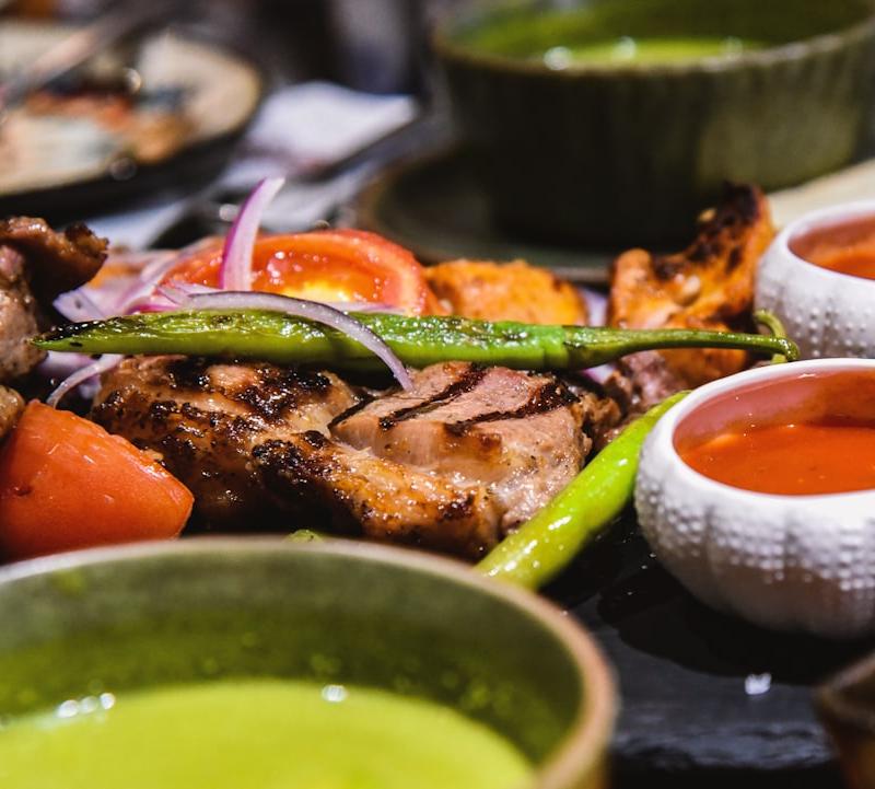 Charred Beef Kofta with Grilled Veg & Two Sauces