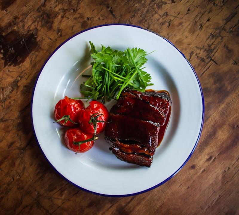 Charred Honey-Soy Pork Ribs with Crispy Tomatoes