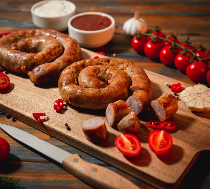 Charred Kielbasa with Garlic & Cherry Tomatoes