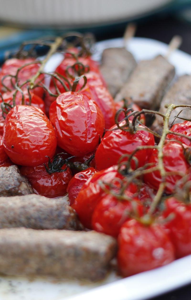Charred Lamb Kebabs with Roasted Tomatoes