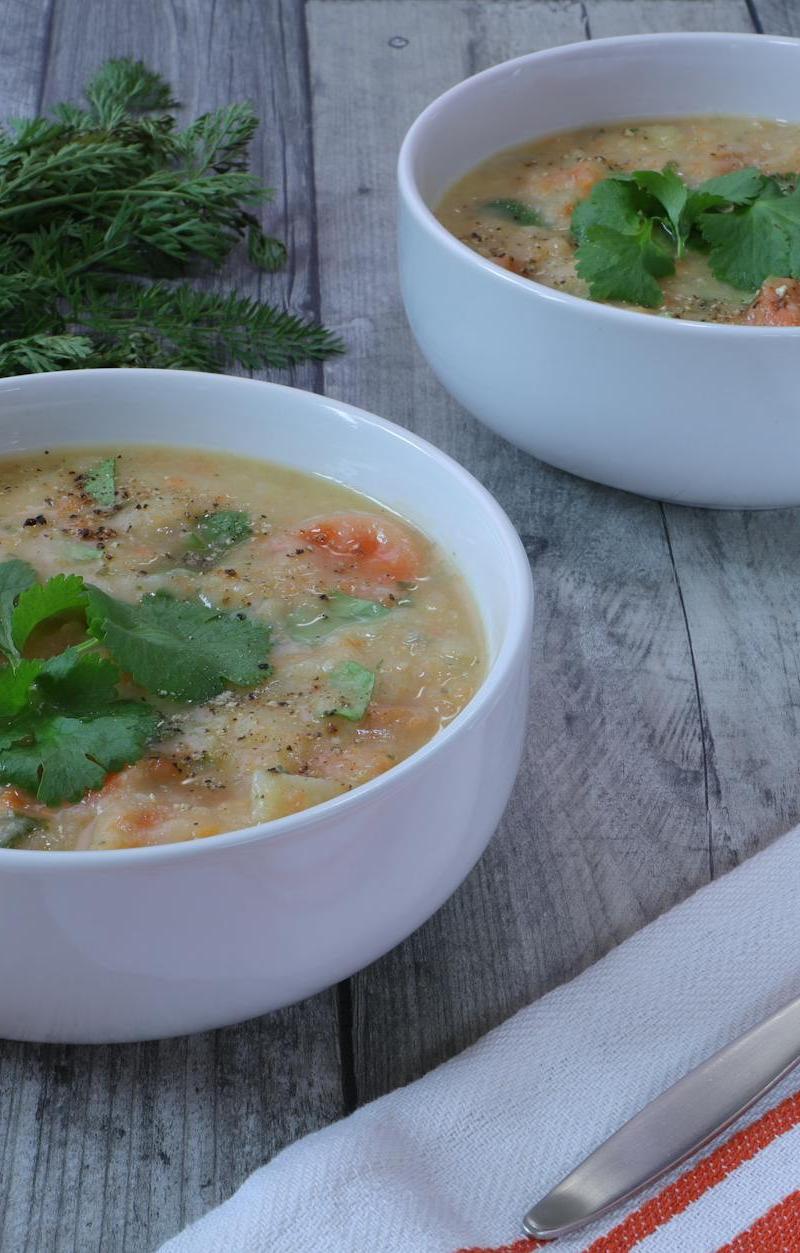 Cheesy Potato Soup with Crispy Carrots