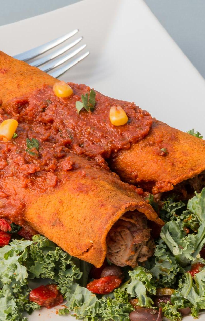 Cheesy Red Enchiladas with Crispy Kale