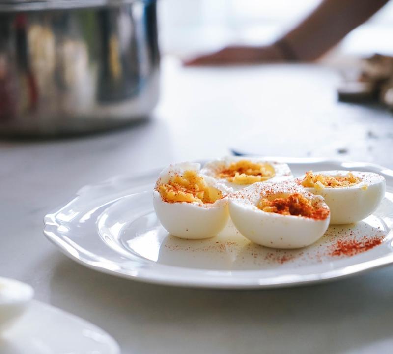 Chili Crisp Deviled Eggs