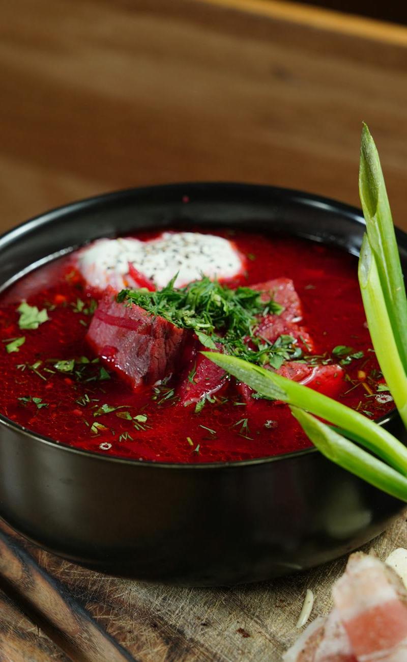 Clear Beet Soup with Rye Bread & Salad