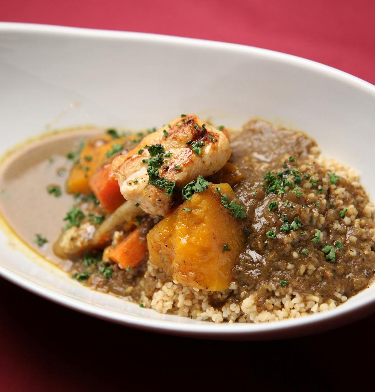 25-Min Coconut Curry Chicken & Roasted Squash Bowl