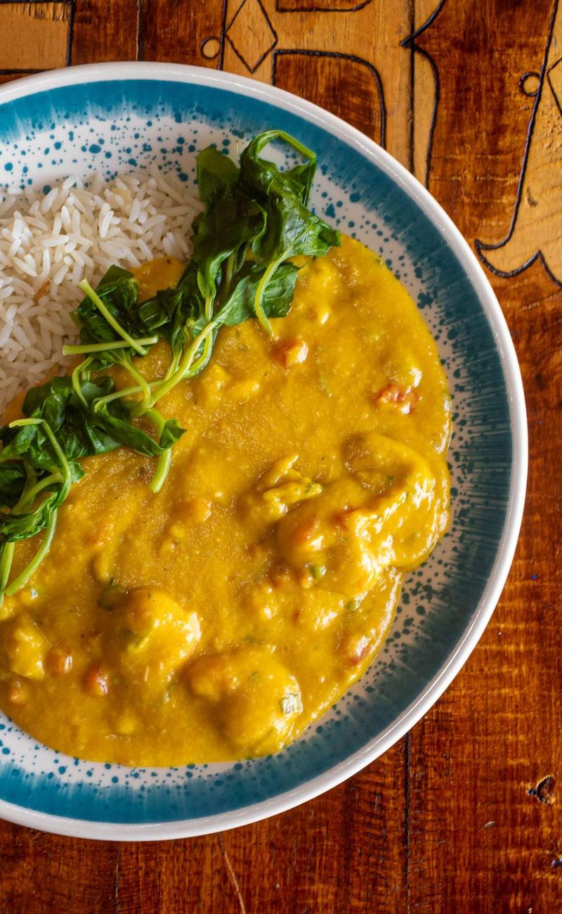 Coconut Curry Shrimp with Rice & Greens