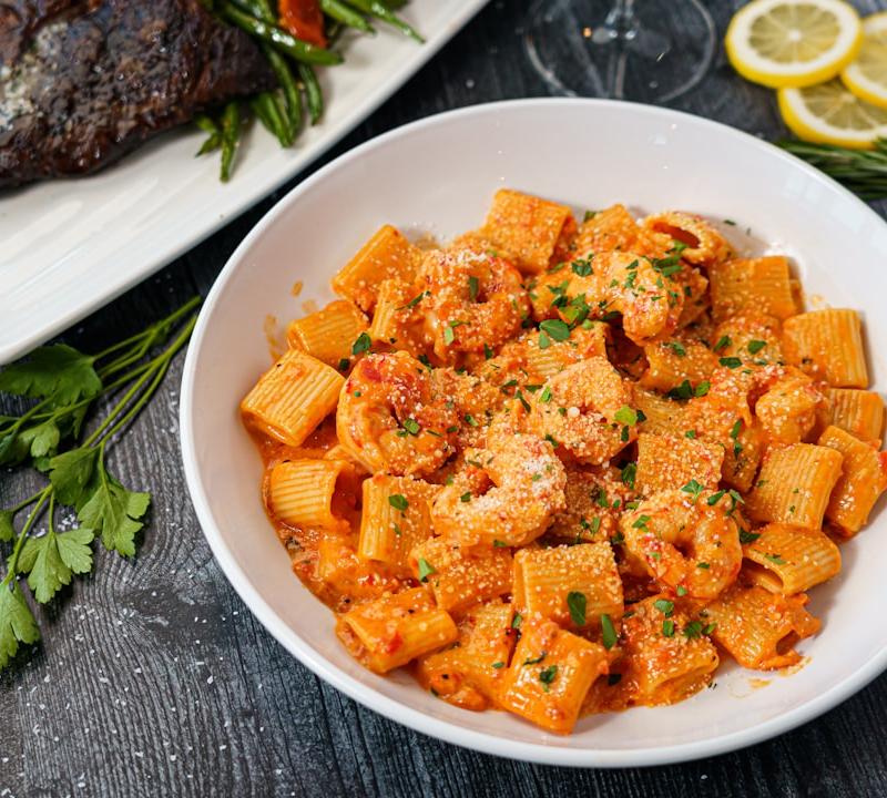 Creamy Cajun Shrimp Pasta with Steak & Green Beans