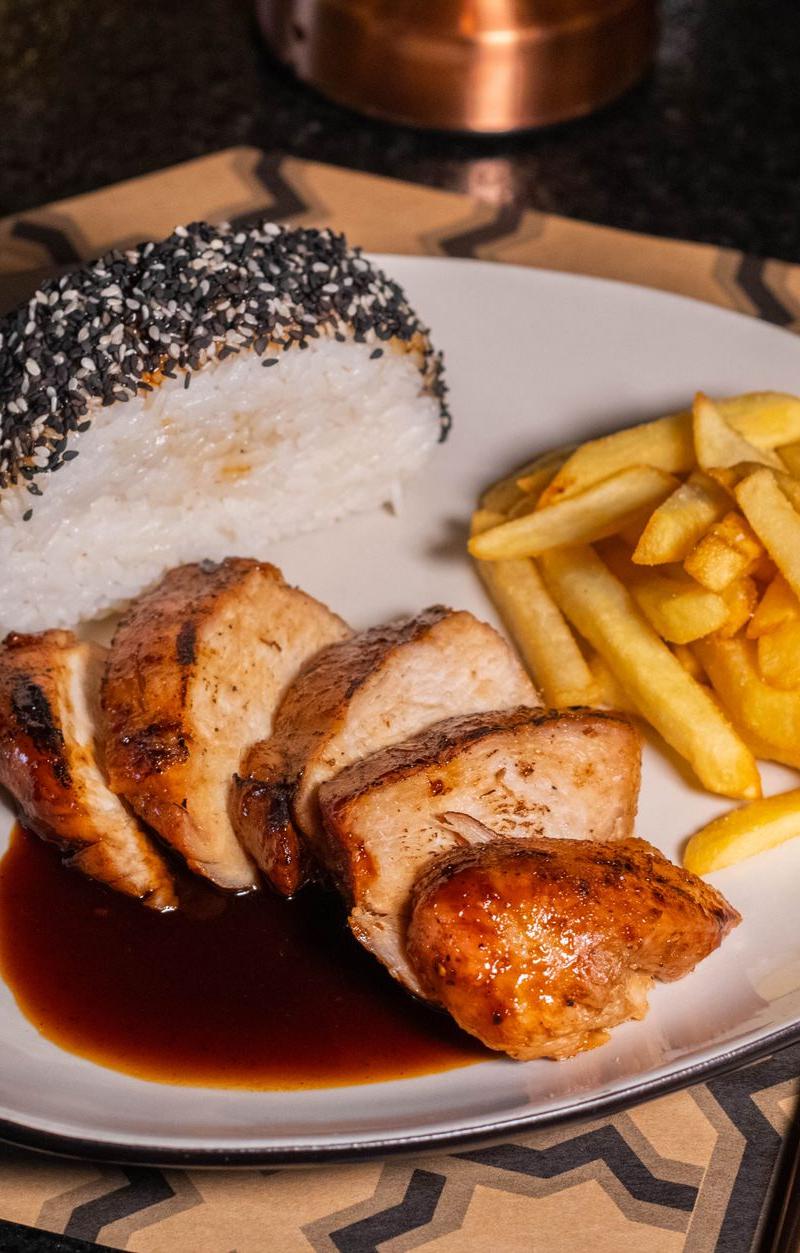 Creamy Chicken Breast with Fries & Rice