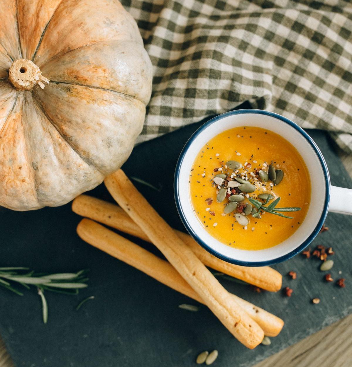 Creamy Pumpkin Soup with Crispy Breadsticks
