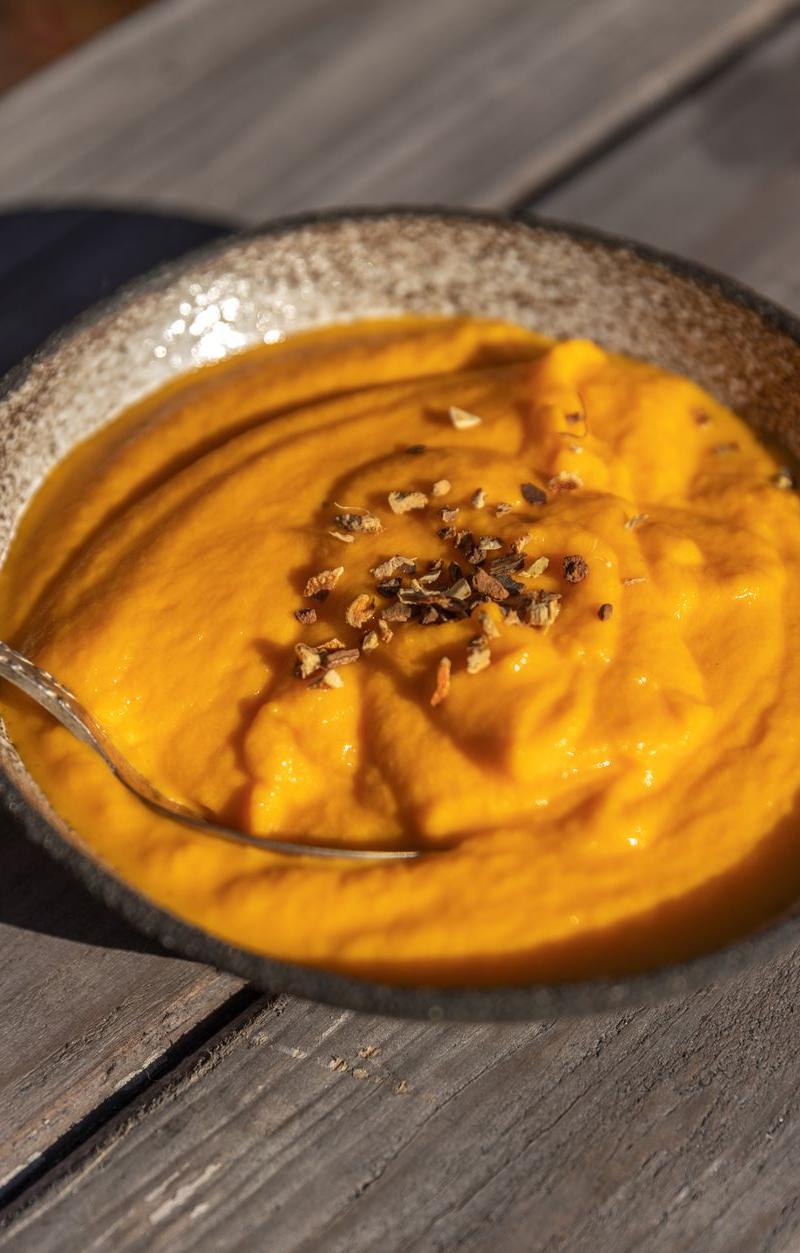 Creamy Pumpkin Soup with Sage Crisp