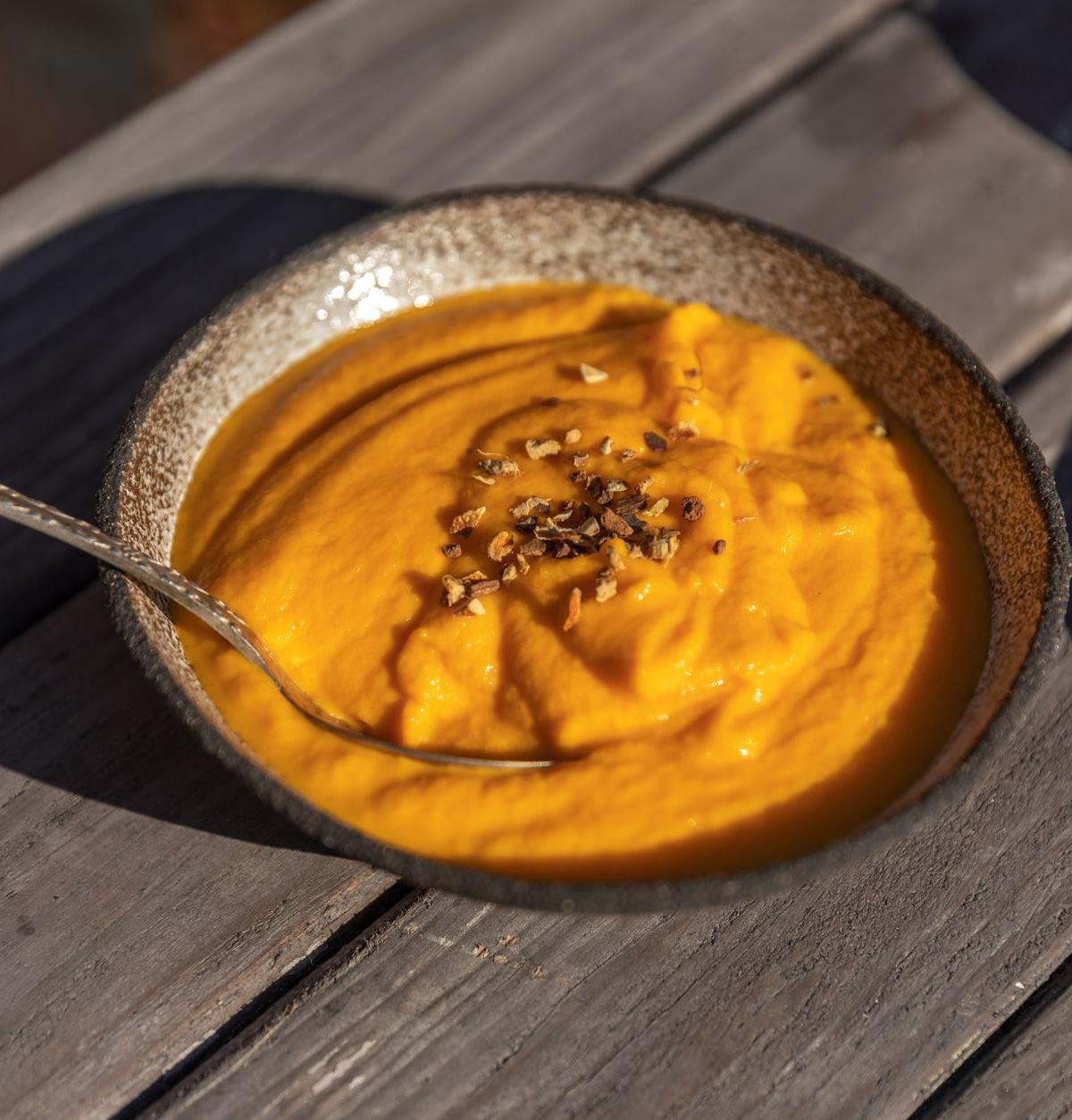 Creamy Pumpkin Soup with Sage Crisp