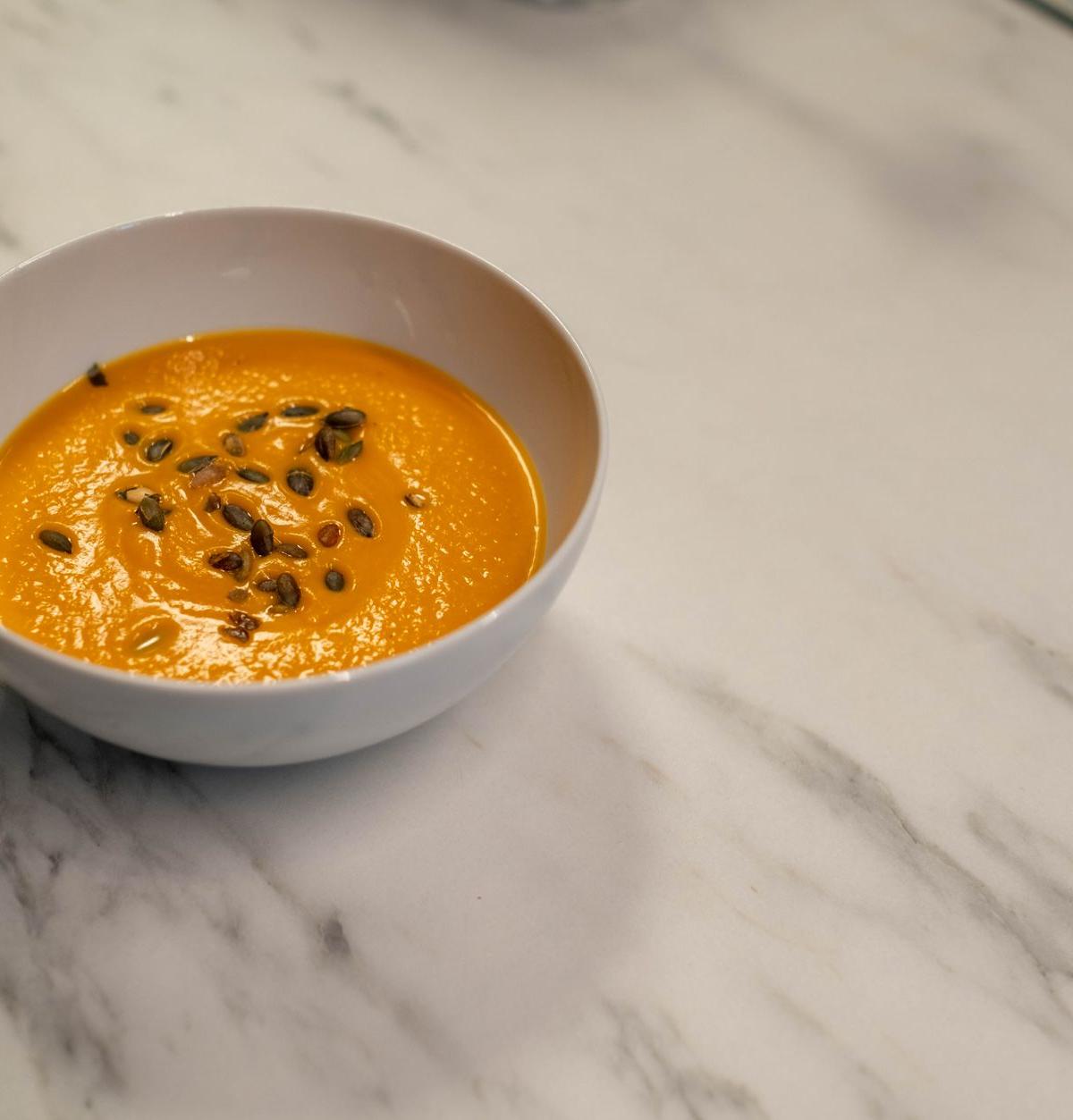 Creamy Pumpkin Soup with Sage Swirl