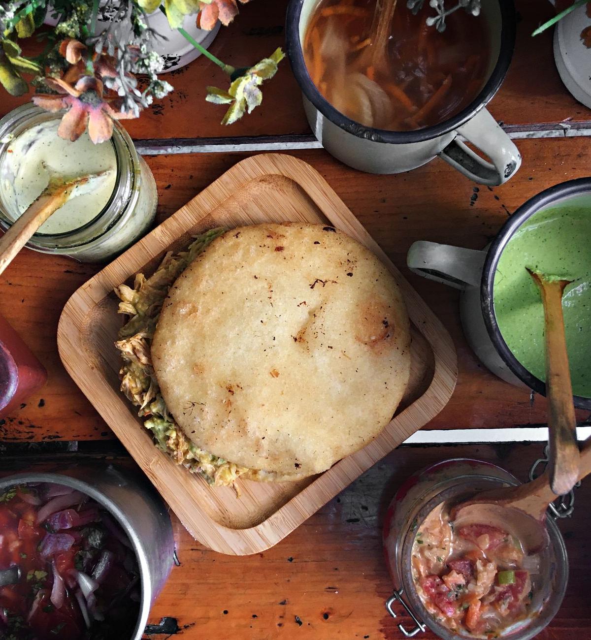 Crispy Arepa Rellena with Pulled Chicken