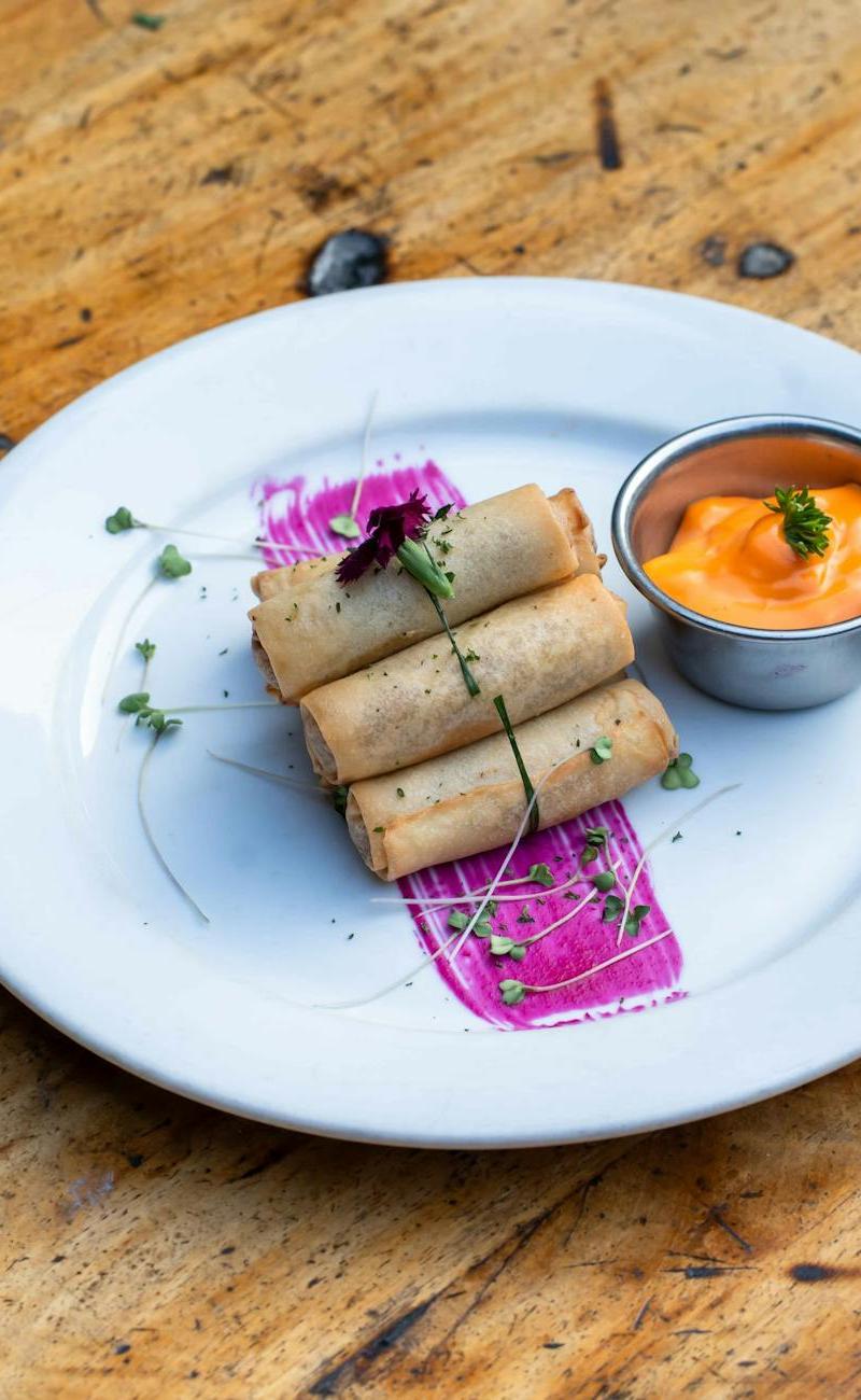 Crispy Boudin Egg Rolls with Hot Sauce Dip