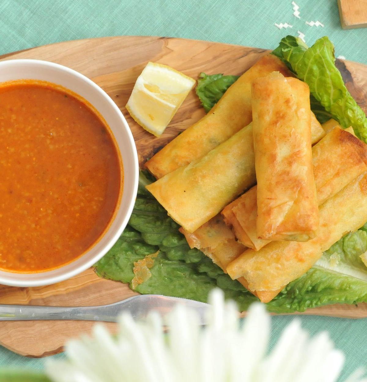 Crispy Boudin Egg Rolls with Lemon