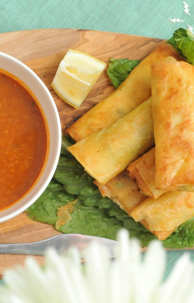 Crispy Boudin Egg Rolls with Lemon