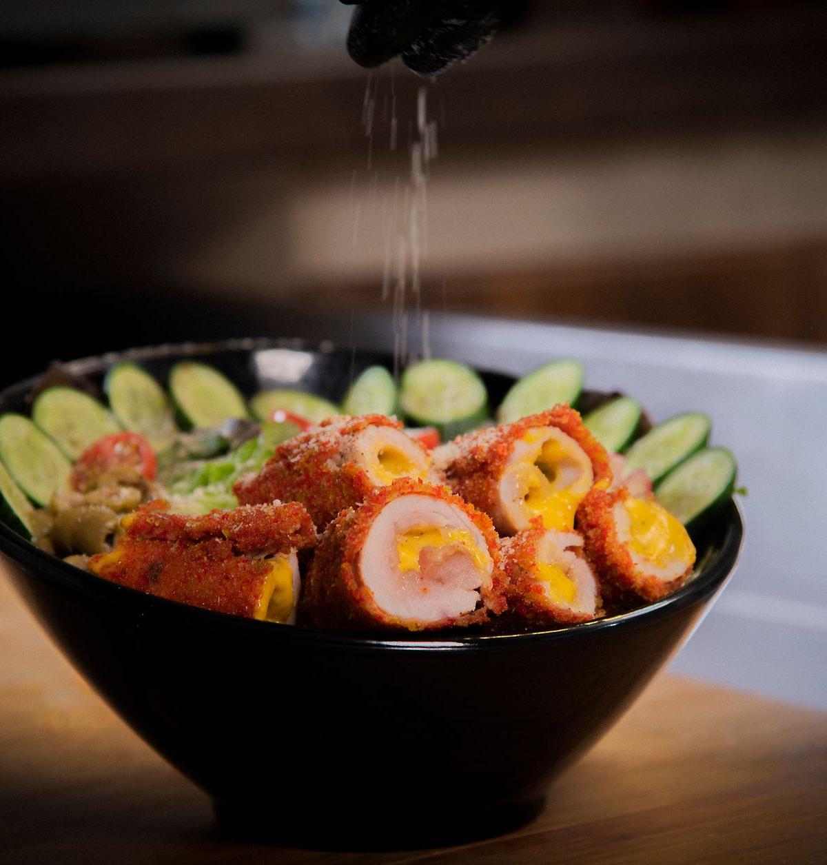 Crispy Chicken Cordon Bleu with Cucumber Salad
