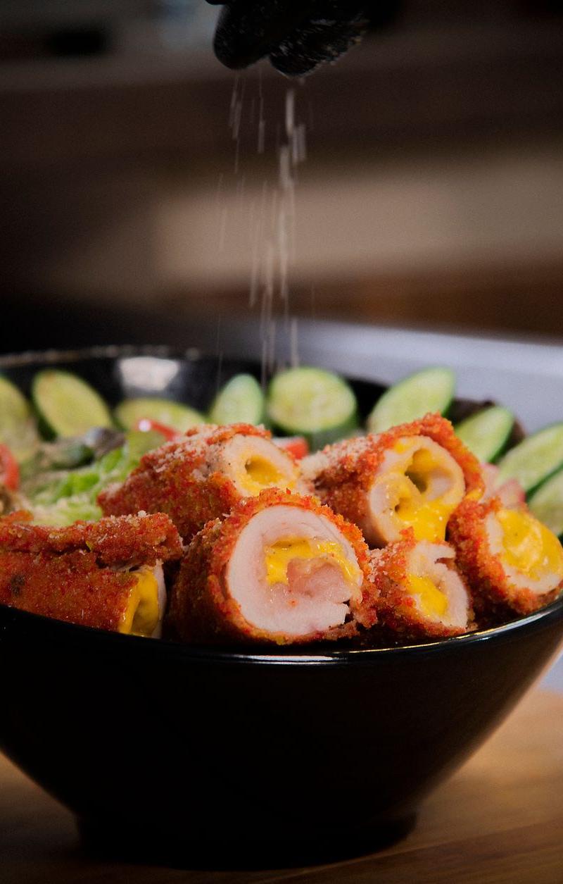 Crispy Chicken Cordon Bleu with Cucumber Salad