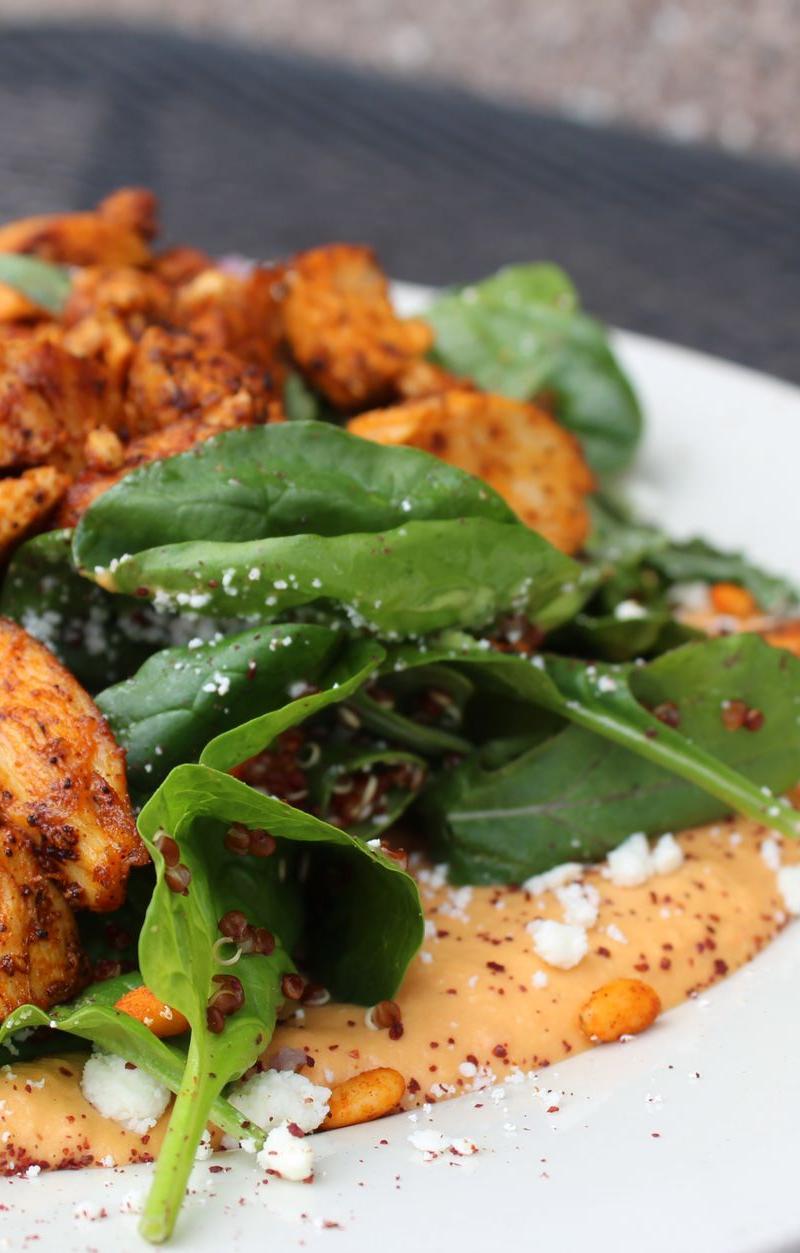 Crispy Chicken Freekeh with Hummus & Feta