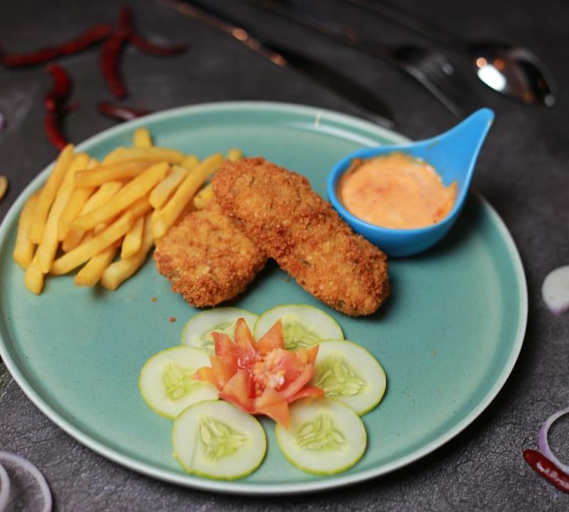 Crispy Chicken Schnitzel with Fries & Fresh Sides