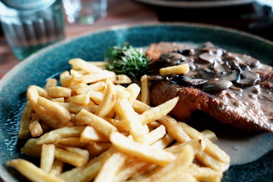 Crispy Chicken Schnitzel with Mushroom Sauce