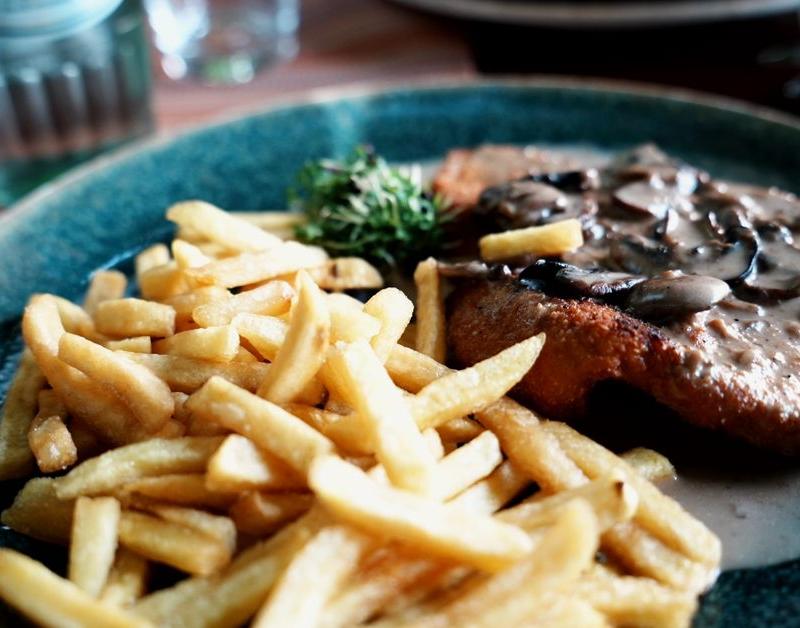 Crispy Chicken Schnitzel with Mushroom Sauce
