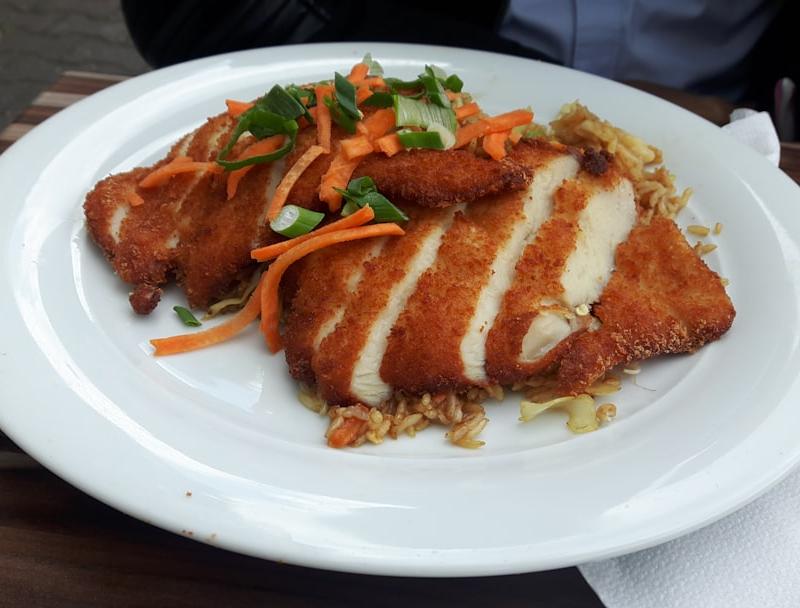 Crispy Chicken Schnitzel with Rice & Carrots
