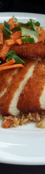 Crispy Chicken Schnitzel with Rice & Carrots